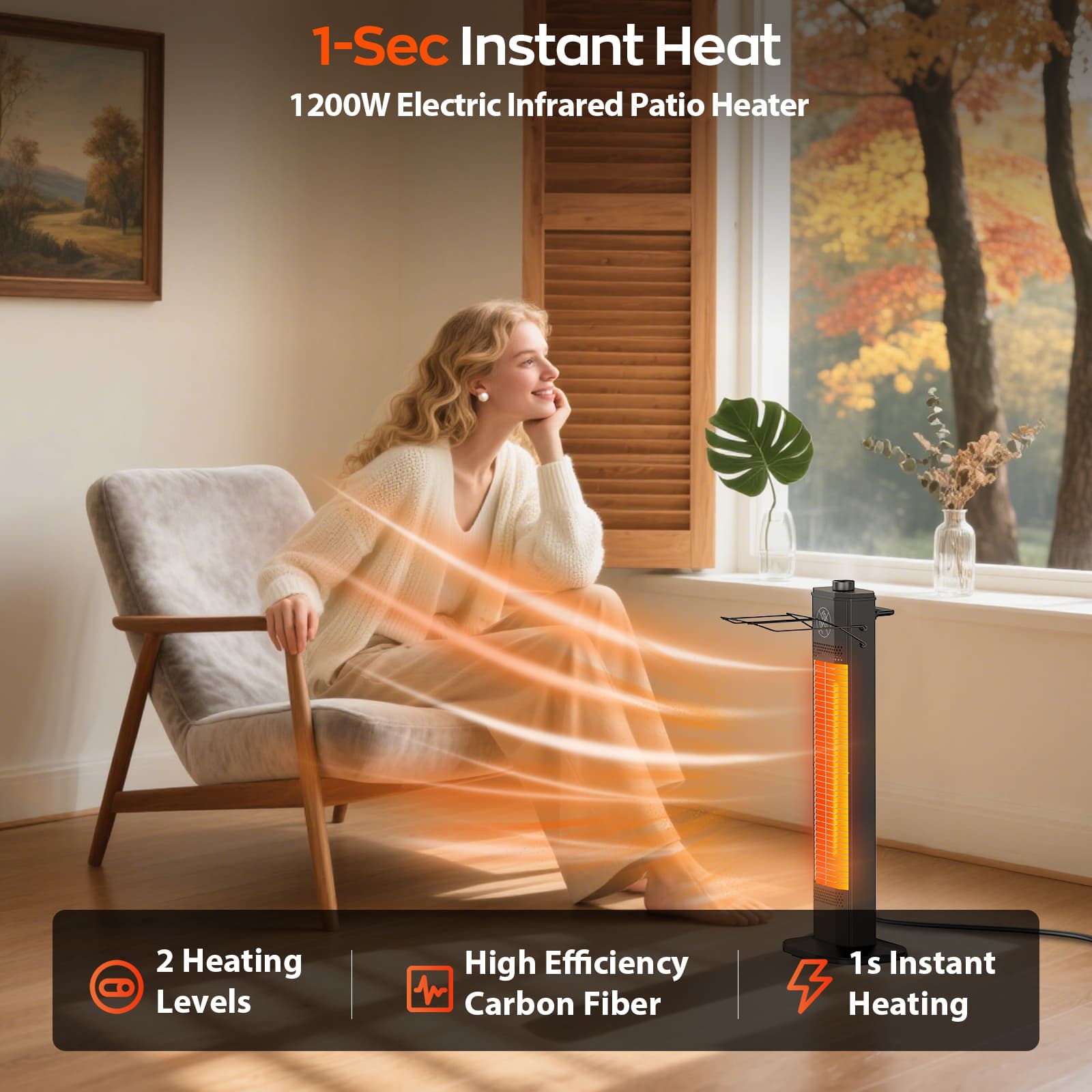 27-Inch Short Stand Electric Infrared Heater - Thumbnail 3